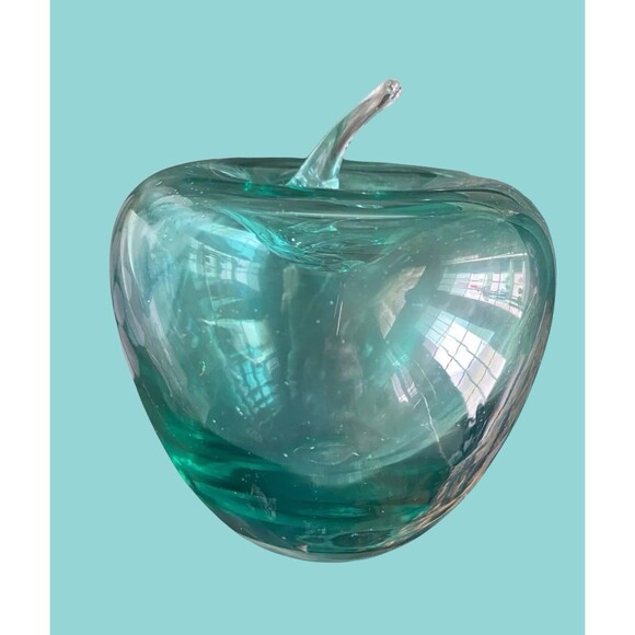Large Hand Blown Art Glass Apple Green Paperweight Teacher Gift Hollow - Picture 1 of 6